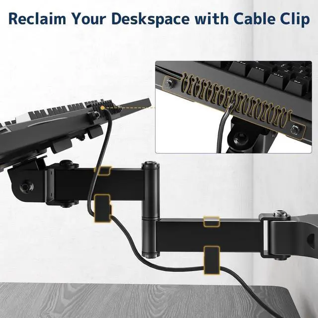 Alt view image 12 of 14 - Pole Mount Keyboard Tray - Universal 26 Inch Platform for Keyboard and Mouse, Fits 1.12.4 Poles, Rotation & Tilt Ergonomic Steel Mount Platform with Cable Management, Black