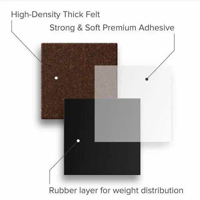 Alt view image 10 of 12 - 24 Heavy-Duty Felt Furniture Pads 1.5 1/4 Square Felt Pads | Thick Pads for Furniture Feet - Best Felt Floor Protectors for Furniture to Prevent Scratches. Protect Your Hard Floor! Brown