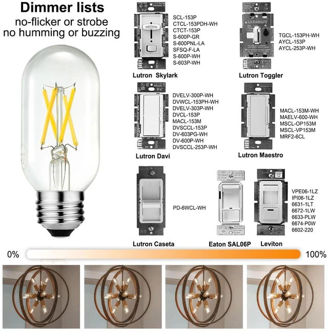 Alt view image 10 of 14 - T45 E26 Led Bulb 60 watt,Edison Bulbs,Neutral White 4000K,Clear | Dimmable,6w=60w led light bulbs,600lm,AC120V,ETL,No flicker,E26 Edison Bulb for Chandelier,Sputnik,Bathroom Light Bulbs,6Pack