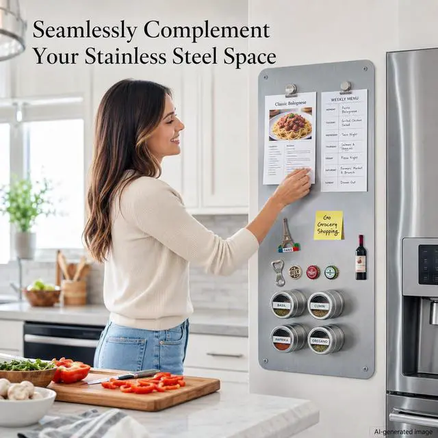 Alt view image 9 of 14 - Travel Magnetic Display Board: Non-Magnetic Fridge Wall Solution | 27.6" x 11.8" Brushed Silver Metal Panel for Souvenir Magnets & Photos - Modern Kitchen Decor for Stainless Steel Appliances
