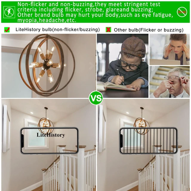 Alt view image 11 of 14 - T45 E26 Led Bulb 60 watt,Edison Bulbs,Neutral White 4000K,Clear | Dimmable,6w=60w led light bulbs,600lm,AC120V,ETL,No flicker,E26 Edison Bulb for Chandelier,Sputnik,Bathroom Light Bulbs,6Pack