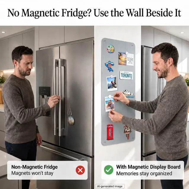 Alt view image 10 of 14 - Travel Magnetic Display Board: Non-Magnetic Fridge Wall Solution | 27.6" x 11.8" Brushed Silver Metal Panel for Souvenir Magnets & Photos - Modern Kitchen Decor for Stainless Steel Appliances