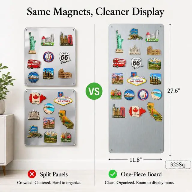 Alt view image 11 of 14 - Travel Magnetic Display Board: Non-Magnetic Fridge Wall Solution | 27.6" x 11.8" Brushed Silver Metal Panel for Souvenir Magnets & Photos - Modern Kitchen Decor for Stainless Steel Appliances