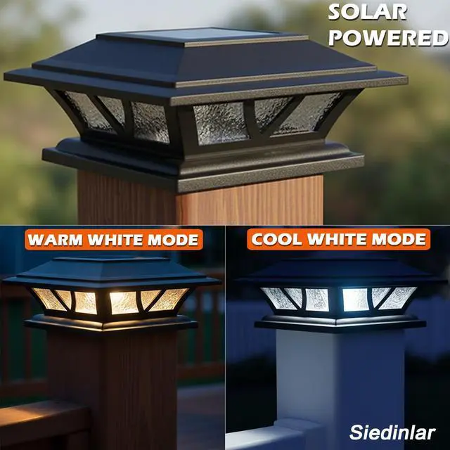 Alt view image 8 of 12 - Solar Post Lights Outdoor 2 Modes LED Deck Fence Cap Light for 4x4 5x5 6x6 Posts Patio Garden Decoration Warm White/Cool White Lighting Black (2 Pack)