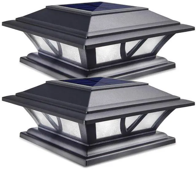 Alt view image 7 of 12 - Solar Post Lights Outdoor 2 Modes LED Deck Fence Cap Light for 4x4 5x5 6x6 Posts Patio Garden Decoration Warm White/Cool White Lighting Black (2 Pack)