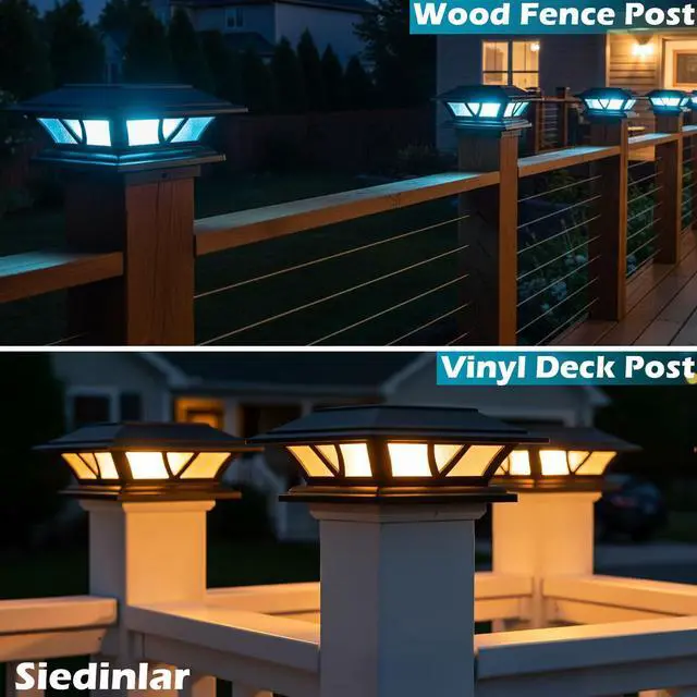 Alt view image 10 of 12 - Solar Post Lights Outdoor 2 Modes LED Deck Fence Cap Light for 4x4 5x5 6x6 Posts Patio Garden Decoration Warm White/Cool White Lighting Black (2 Pack)