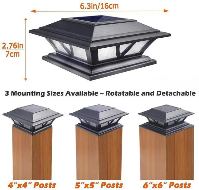 Alt view image 9 of 12 - Solar Post Lights Outdoor 2 Modes LED Deck Fence Cap Light for 4x4 5x5 6x6 Posts Patio Garden Decoration Warm White/Cool White Lighting Black (2 Pack)