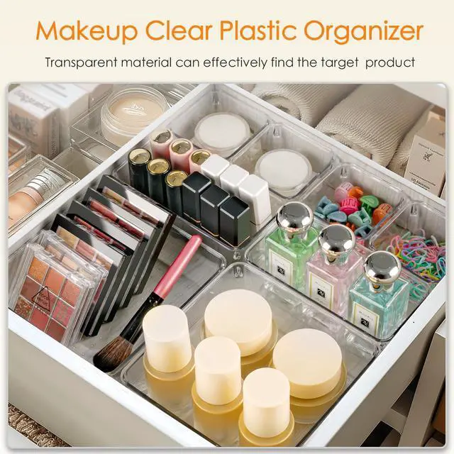 Alt view image 12 of 14 - Drawer Organizer, 26 Pack Clear Plastic Drawer Organizer Bins, Versatile Organization and Storage Trays for Kitchen, Bathroom, Vanity Makeup and Office