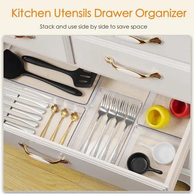 Alt view image 11 of 14 - Drawer Organizer, 26 Pack Clear Plastic Drawer Organizer Bins, Versatile Organization and Storage Trays for Kitchen, Bathroom, Vanity Makeup and Office