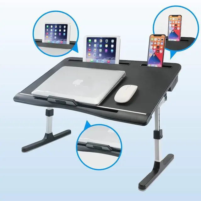 Alt view image 13 of 14 - Laptop Bed Tray Table with PVC Leather Surface, 2 Drawers, Black, XL | Foldable Lap Desk for Laptop, Multifunctional Adjustable Lap Table for Working,Writing, Gaming, Drawing