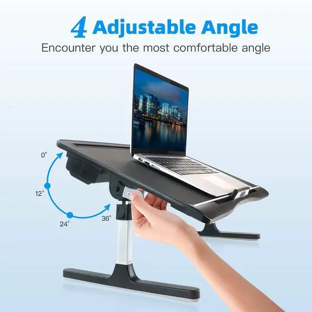 Alt view image 12 of 14 - Laptop Bed Tray Table with PVC Leather Surface, 2 Drawers, Black, XL | Foldable Lap Desk for Laptop, Multifunctional Adjustable Lap Table for Working,Writing, Gaming, Drawing