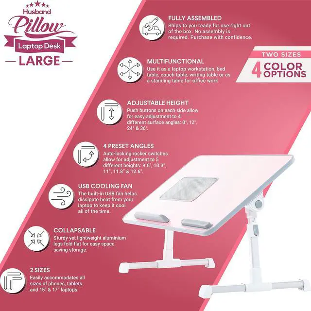 Alt view image 10 of 14 - Lap Desk Pink Large Wood Top - Fits Up to 17" Laptop - with Dual Cushion, Wrist Rest & Built-in Mouse Pad, Portable Laptop Stand for Bed, Multifunctional Slot for Tablet, Pen & Phone