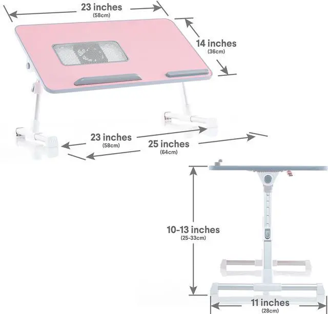 Alt view image 9 of 14 - Lap Desk Pink Large Wood Top - Fits Up to 17" Laptop - with Dual Cushion, Wrist Rest & Built-in Mouse Pad, Portable Laptop Stand for Bed, Multifunctional Slot for Tablet, Pen & Phone