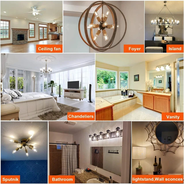 Alt view image 14 of 14 - T45 E26 Led Bulb 60 watt,Edison Bulbs,Neutral White 4000K,Clear | Dimmable,6w=60w led light bulbs,600lm,AC120V,ETL,No flicker,E26 Edison Bulb for Chandelier,Sputnik,Bathroom Light Bulbs,6Pack