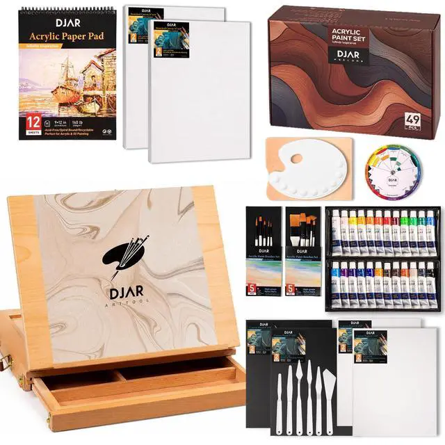 Alt view image 8 of 14 - 49 Pcs Acrylic Paint Set with Tabletop Easel Box, 24 Colors | All-in-One Painting Kit with Sketchbook, Painting Pads & Palette, Complete Art Supplies Kit for Adults, Teens, and Beginners