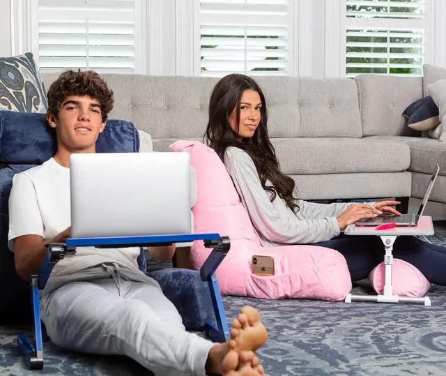 Alt view image 12 of 14 - Lap Desk Pink Large Wood Top - Fits Up to 17" Laptop - with Dual Cushion, Wrist Rest & Built-in Mouse Pad, Portable Laptop Stand for Bed, Multifunctional Slot for Tablet, Pen & Phone