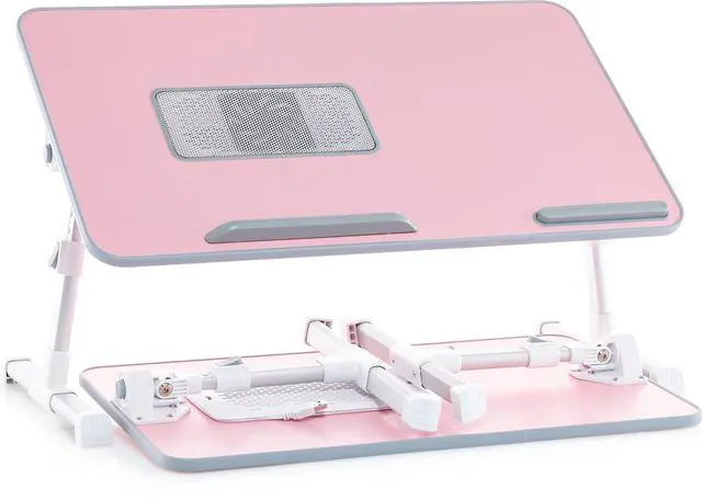 Alt view image 13 of 14 - Lap Desk Pink Large Wood Top - Fits Up to 17" Laptop - with Dual Cushion, Wrist Rest & Built-in Mouse Pad, Portable Laptop Stand for Bed, Multifunctional Slot for Tablet, Pen & Phone