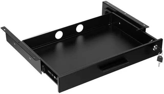 Alt view image 8 of 14 - 18'' x 12'' Under Desk Drawer Slide Out Storage Organizer, Lockable Metal Desk Drawer for Laptop and Office Accessories, Large Hidden Under Table Storage Box with Cable Management, Black