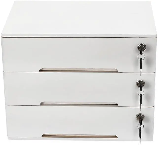 Alt view image 14 of 14 - Desk Organizer with 3 Drawers, Wooden Desktop Storage Cabinet File Holder with Locks and Keys, Storage Organizer Filing Case for Office Bedroom Home, L15.8*W11*H12.2in, White