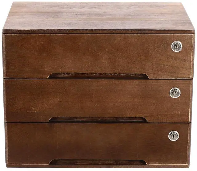 Alt view image 13 of 14 - Desk Organizer with 3 Drawers, Wooden Desktop Storage Cabinet File Holder with Locks and Keys, Storage Organizer Filing Case for Office Bedroom Home, L15.8*W11*H12.2in, Walnut