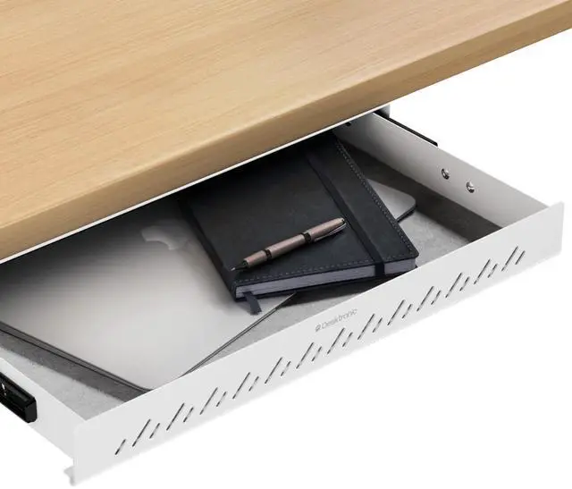Alt view image 8 of 14 - Under Desk Drawer Hidden Under-Desk Storage Organizer, Easy Install, Large Capacity Metal Sliding Drawer for Home Office, Standing Desk & Workstation (White)
