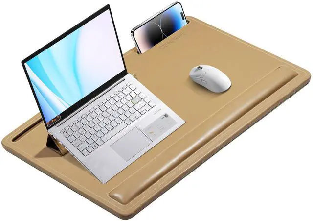 Alt view image 8 of 14 - Leather Lap Desk for Laptop, 24 x 16 inches (Brown) | With Memory Foam Cushion & Built-in Wrist Rest, Portable,Adjustable Laptop Desk Fits up to 19 inch Laptop