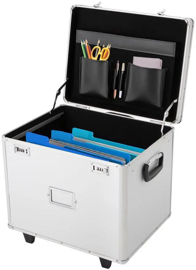 Alt view image 8 of 14 - Portable Locking File Storage, Aluminum Alloy Document Box with Wheels Rolling File Storage Organizer Box Large Capacity Multifunctional Filing Cabinet with Security Code Lock for Office Home