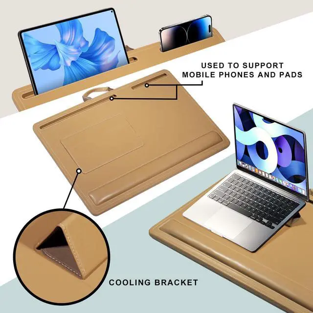 Alt view image 10 of 14 - Leather Lap Desk for Laptop, 24 x 16 inches (Brown) | With Memory Foam Cushion & Built-in Wrist Rest, Portable,Adjustable Laptop Desk Fits up to 19 inch Laptop