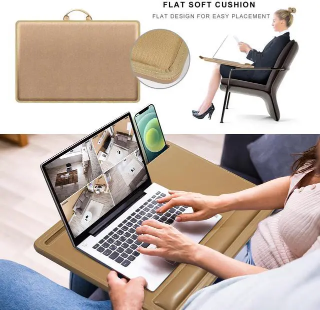 Alt view image 13 of 14 - Leather Lap Desk for Laptop, 24 x 16 inches (Brown) | With Memory Foam Cushion & Built-in Wrist Rest, Portable,Adjustable Laptop Desk Fits up to 19 inch Laptop