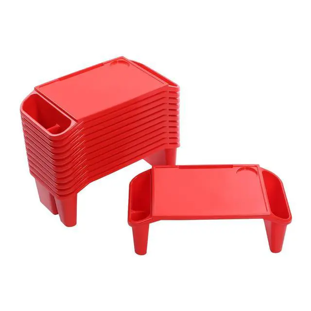 Alt view image 8 of 14 - 12 pcs Kids Lap Desk, Plastic Lap Bed Table with Side Pockets, Portable Breakfast Lap Storage Trays for Writing Eating Game Classroom (Red)