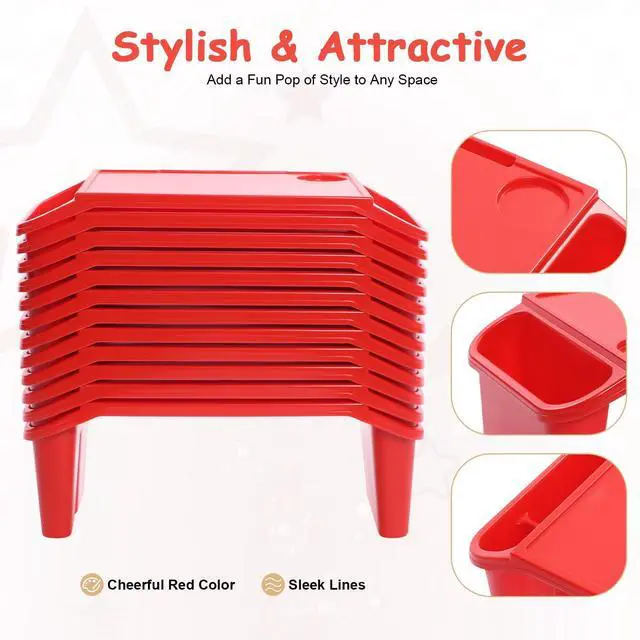 Alt view image 11 of 14 - 12 pcs Kids Lap Desk, Plastic Lap Bed Table with Side Pockets, Portable Breakfast Lap Storage Trays for Writing Eating Game Classroom (Red)