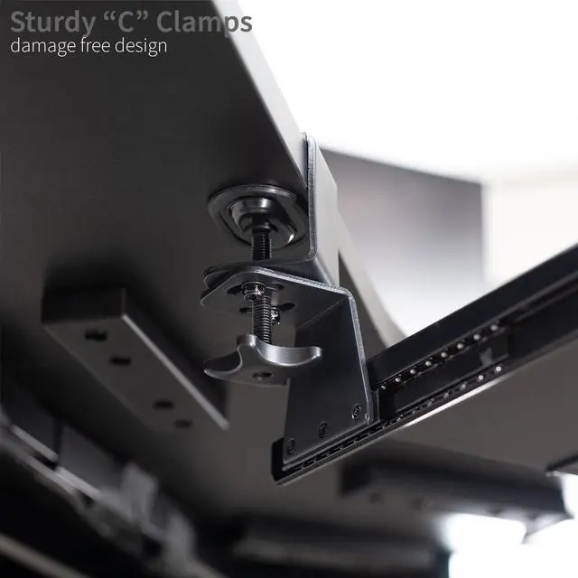 Alt view image 11 of 14 - Large Pull Out Keyboard Tray for Corner Desk, 27 (33 Including Clamps) x 11 inch Slide-Out Platform Computer Drawer, 90-Degree Swivel C-Clamps for L-Shaped Workstation, Black, MOUNT-KB10C