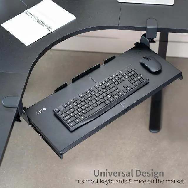 Alt view image 14 of 14 - Large Pull Out Keyboard Tray for Corner Desk, 27 (33 Including Clamps) x 11 inch Slide-Out Platform Computer Drawer, 90-Degree Swivel C-Clamps for L-Shaped Workstation, Black, MOUNT-KB10C