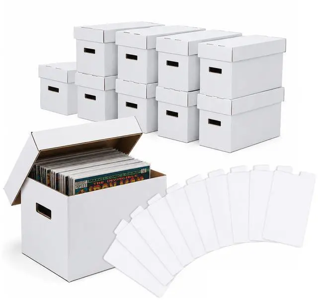 Alt view image 8 of 14 - 10 Pcs Comic Books Storage Boxes With Lids Short Holds 150-175 | Stackable Durable Archive White Comic Book Storage