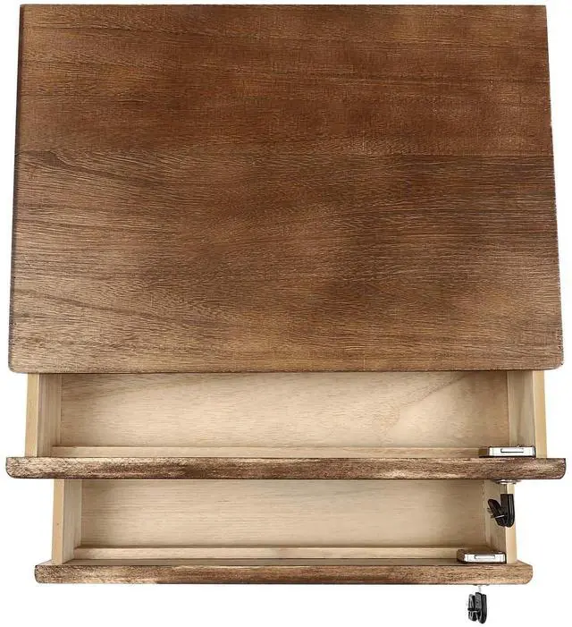 Alt view image 13 of 14 - 2 Drawer Small Vintage Style Wooden Storage Organizer with Lock for Accessories - Rustic Decorative Box for Office, Desktop Countertop and Incense Storage