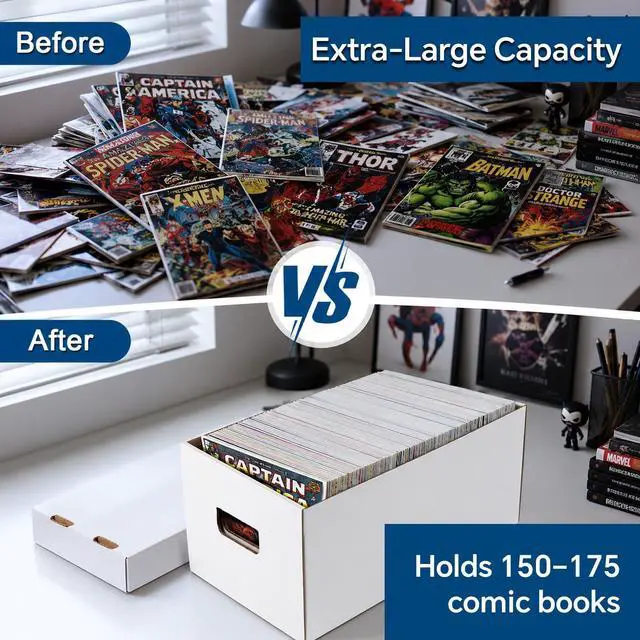 Alt view image 10 of 14 - 10 Pcs Comic Books Storage Boxes With Lids Short Holds 150-175 | Stackable Durable Archive White Comic Book Storage