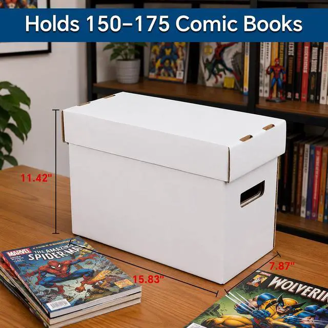 Alt view image 9 of 14 - 10 Pcs Comic Books Storage Boxes With Lids Short Holds 150-175 | Stackable Durable Archive White Comic Book Storage