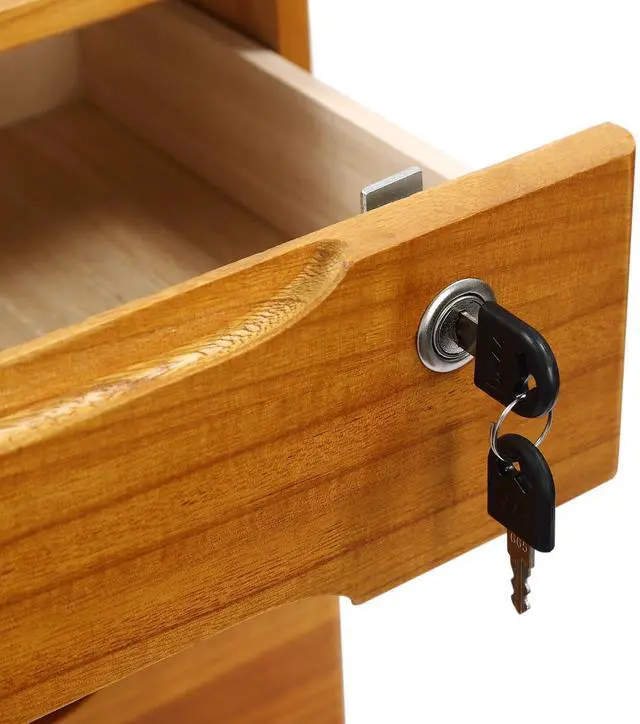 Alt view image 11 of 14 - Wooden Desk Organizer with Drawers and Lock, Desktop Storage Cabinet,Drawer Organizer Desktop Drawer Wooden Storage Box for Home office Supplies (Wood, 3Tier)