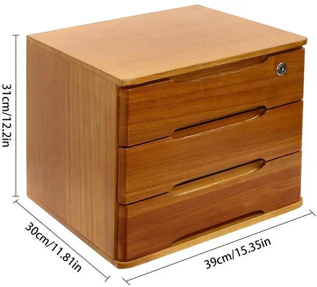 Alt view image 10 of 14 - Wooden Desk Organizer with Drawers and Lock, Desktop Storage Cabinet,Drawer Organizer Desktop Drawer Wooden Storage Box for Home office Supplies (Wood, 3Tier)