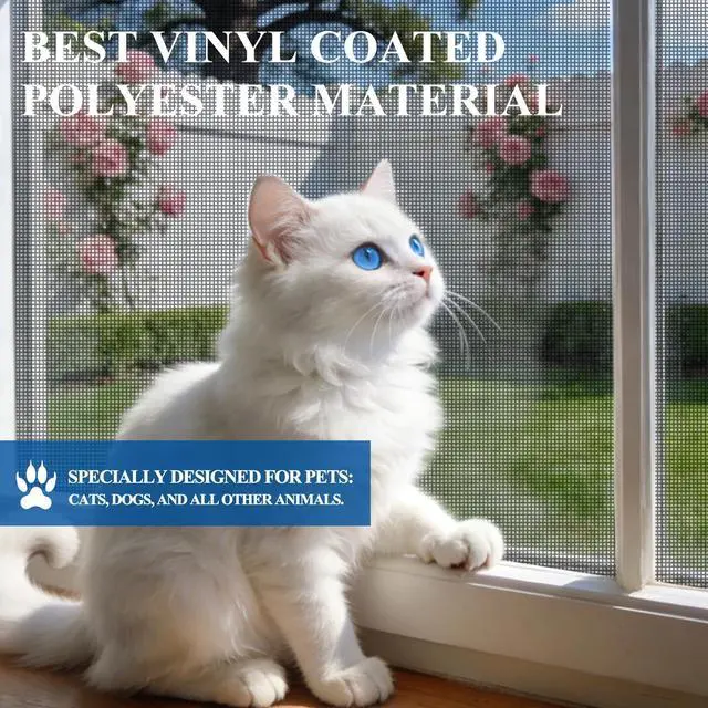 Alt view image 11 of 14 - Pet Proof Window&Door Screen Replacement Mesh, 48" W x 99" L, Black | Best Vinyl Coated Polyester Dog Cat Resistant Heavy Duty, Net Netting Curtain Wire Roll Repair Kit for Patio/Porch/Sliding