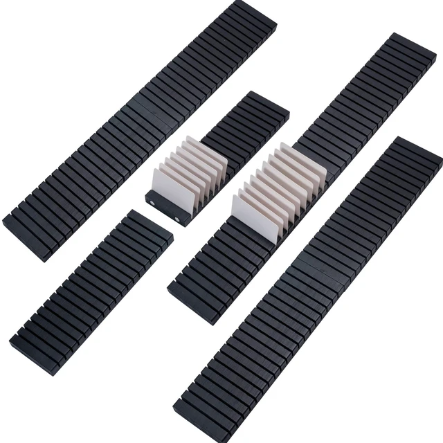 Alt view image 8 of 14 - 8Pcs 12" Wood Name Badge Holder Organizer, Business Card Holder | Black Counter Card Holder Stand for Name Tag ID Badge Plastic Card Holders, Detachable Display Tray for Desk Office Reception