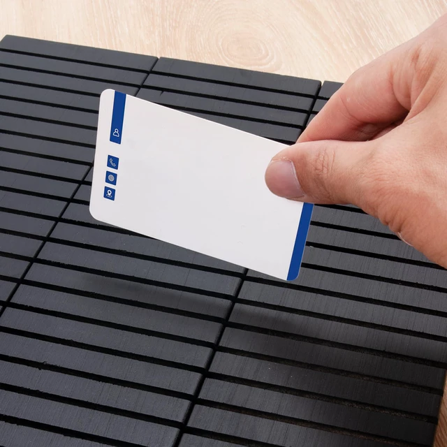 Alt view image 11 of 14 - 8Pcs 12" Wood Name Badge Holder Organizer, Business Card Holder | Black Counter Card Holder Stand for Name Tag ID Badge Plastic Card Holders, Detachable Display Tray for Desk Office Reception