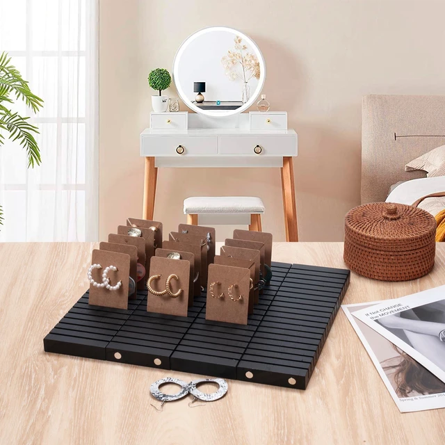 Alt view image 14 of 14 - 8Pcs 12" Wood Name Badge Holder Organizer, Business Card Holder | Black Counter Card Holder Stand for Name Tag ID Badge Plastic Card Holders, Detachable Display Tray for Desk Office Reception