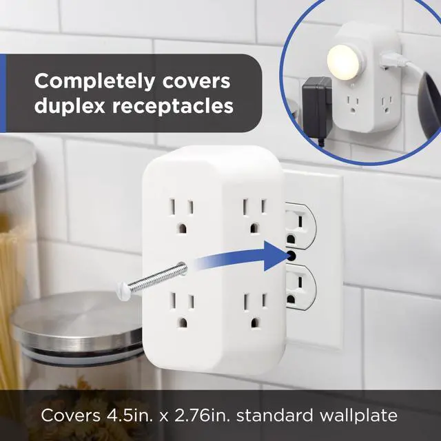 Alt view image 10 of 12 - Outlet Extender, 2 Pack, 6 Outlet Multi Plug Wall Power Splitter | 3 Prong Multiple Plug Wall Adapter (Wide Spaced Outlets), Electrical Expander, UL Safety Listed, White, 40222