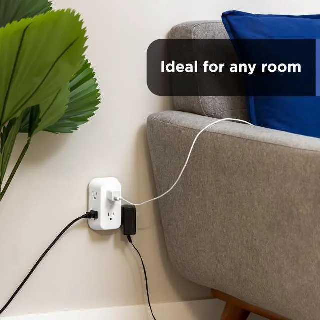 Alt view image 11 of 12 - Outlet Extender, 2 Pack, 6 Outlet Multi Plug Wall Power Splitter | 3 Prong Multiple Plug Wall Adapter (Wide Spaced Outlets), Electrical Expander, UL Safety Listed, White, 40222