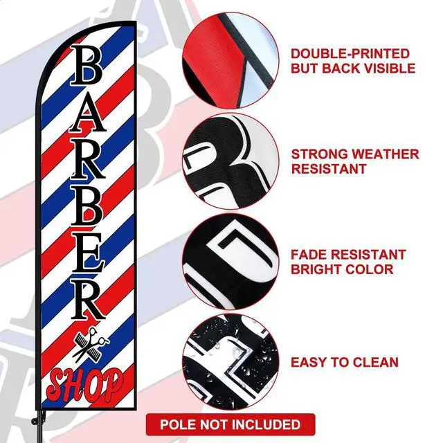Alt view image 10 of 14 - 2 Set Barber Flag Walk Ins Welcome Barbershop Swooper Flag with Pole Kit Open Feather Barber Sign Windless Banner for Salon Business Advertising Outdoor Outside(10 Ft)