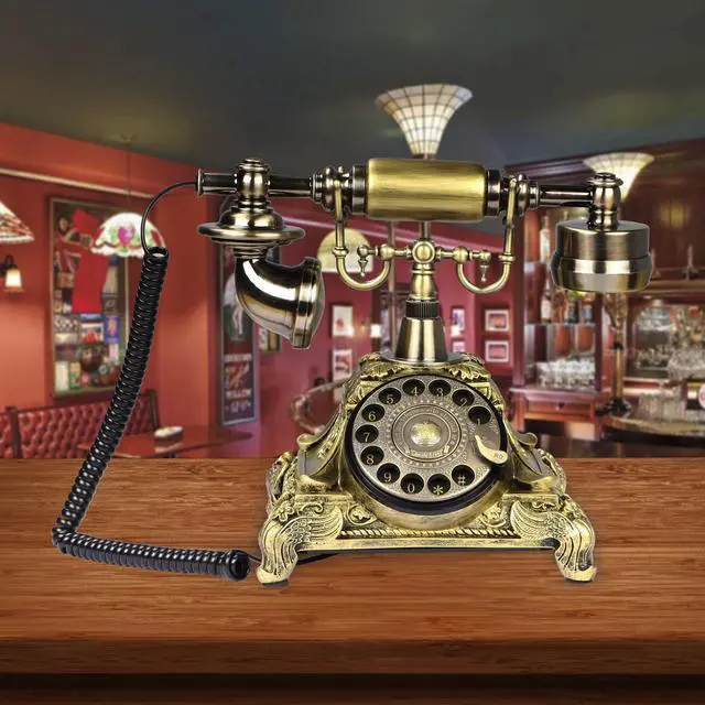 Alt view image 11 of 14 - Rotary Antique Telephone,Resin Imitation Copper Retro Landline Turntable Telephone Decoration Home Office Telephone(Copper Color-117AS)