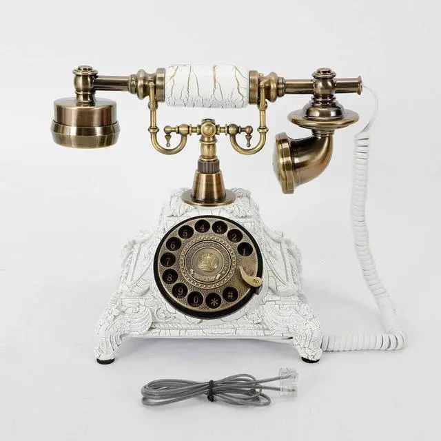 Alt view image 8 of 14 - Royal Vintage Telephone Antique Desk Phone Corded Retro Phone Rotary Antique Dial Handset Corded Desk Home Office Vintage Decorative Telephone (White)