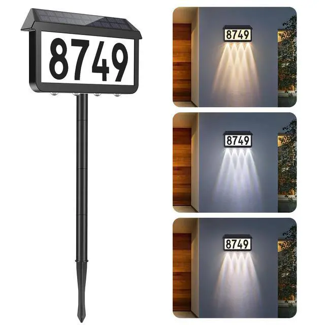 Alt view image 8 of 14 - Solar Address Signs, House Number for Outside Waterproof | 3 Lighting Modes with Stake, Wall Mounted/In Ground, for Outside Yard Home, 1-Pack Black