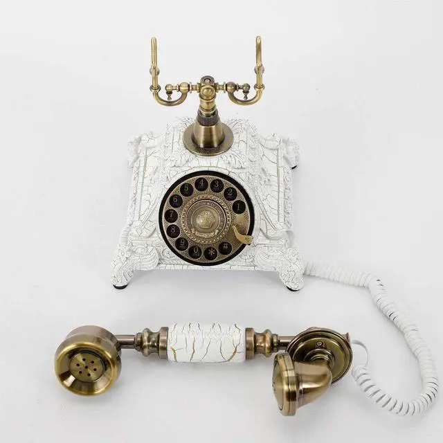 Alt view image 11 of 14 - Royal Vintage Telephone Antique Desk Phone Corded Retro Phone Rotary Antique Dial Handset Corded Desk Home Office Vintage Decorative Telephone (White)